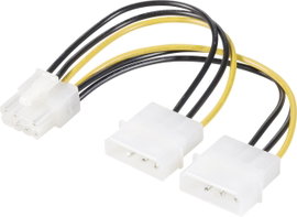 Belső számítógép tápkábel elosztó, Y kábel, 2x IDE tápdugó, 4 pólus - 1x PCIe dugó, 8 pólus, 0,15 m,
