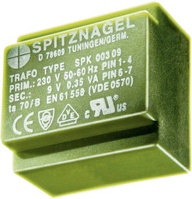 El 30/15,5 Nyák transzformátor SPK, 230 V / 15 V 147 mA 2,2 V, ASPK 02215 Spitznagel