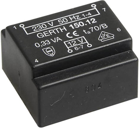 EE 20/6,1 Nyák transzformátor, 230 V / 6 V 88 mA 0,35 VA Gerth
