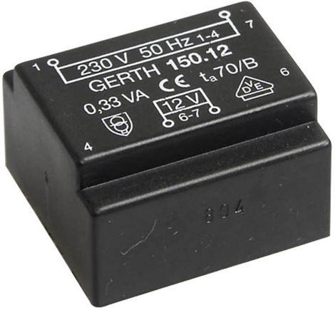 EE 20/6,1 Nyák transzformátor, 230 V / 15 V 23 mA 0,35 VA Gerth