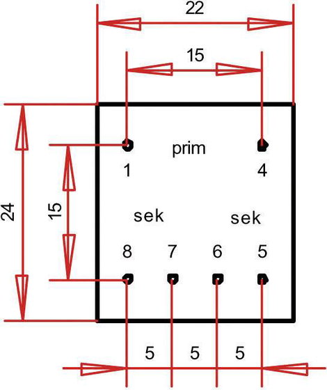 EE 20/10,5 Nyák transzformátor, 230 V / 2 x 6 V 41 mA 0,5 VA Gerth 3. kép