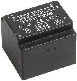 EE 20/10,5 Nyák transzformátor, 230 V / 24 V 20 mA 0,5 VA Gerth