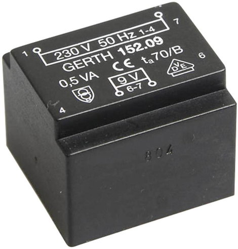 EE 20/10,5 Nyák transzformátor, 230 V / 24 V 20 mA 0,5 VA Gerth
