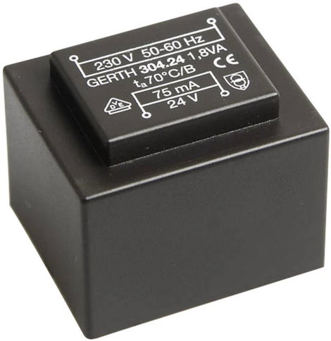 EI 30/15,5 Nyák transzformátor, 230 V / 2 x 3 V 300 mA 1,8 VA Gerth