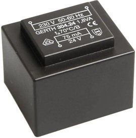 EI 30/15,5 Nyák transzformátor, 230 V / 2 x 6 V 150 mA 1,8 VA Gerth