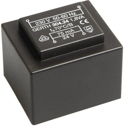 EI 30/15,5 Nyák transzformátor, 230 V / 2 x 6 V 150 mA 1,8 VA Gerth