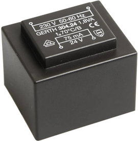 EI 30/15,5 Nyák transzformátor, 230 V / 2 x 7,5 V 120 mA 1,8 VA Gerth