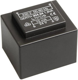 EI 30/15,5 Nyák transzformátor, 230 V / 2 x 9 V 100 mA 1,8 VA Gerth