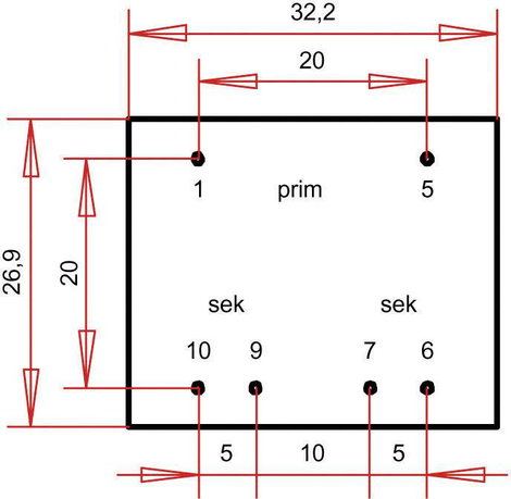 EI 30/15,5 Nyák transzformátor, 230 V / 2 x 9 V 100 mA 1,8 VA Gerth 3. kép