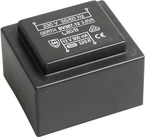 EI 38/13,6 Nyák transzformátor, 230 V / 2 x 6 V 300 mA 3,6 VA Gerth