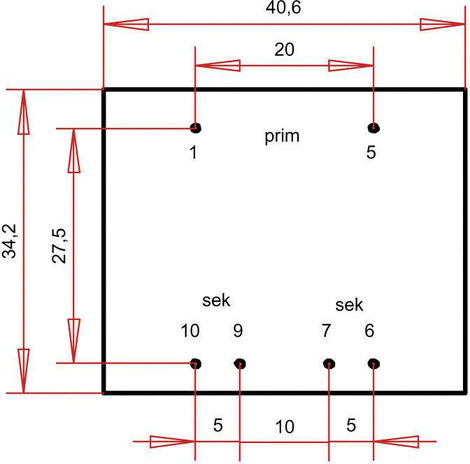EI 38/13,6 Nyák transzformátor, 230 V / 2 x 12 V 150 mA 3,6 VA Gerth 3. kép