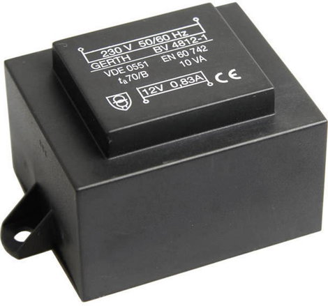 EI 48/16,8 Nyák transzformátor, peremmel, 230 V / 8 V 1250 mA 10 VA Gerth