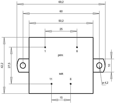 EI 48/16,8 Nyák transzformátor, peremmel, 230 V / 15 V 666 mA 10 VA Gerth 3. kép