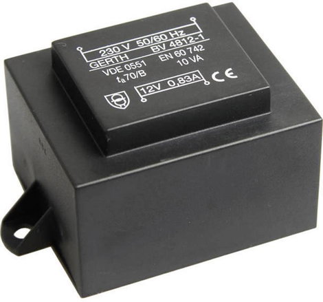 EI 48/16,8 Nyák transzformátor, peremmel, 230 V / 2 x 12 V 416 mA 10 VA Gerth
