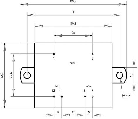 EI 48/16,8 Nyák transzformátor, peremmel, 230 V / 2 x 12 V 416 mA 10 VA Gerth 3. kép