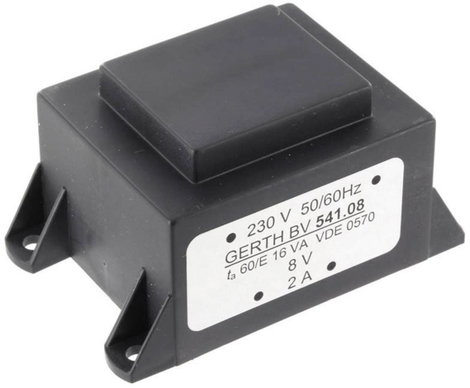 EI 54/18,8 Nyák transzformátor, peremmel, 230 V / 2 x 18 V 444 mA 16 VA Gerth