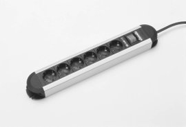 Hálózati elosztó kapcsolóval, 6 részes, alu/fekete, Bachmann Electric 330071