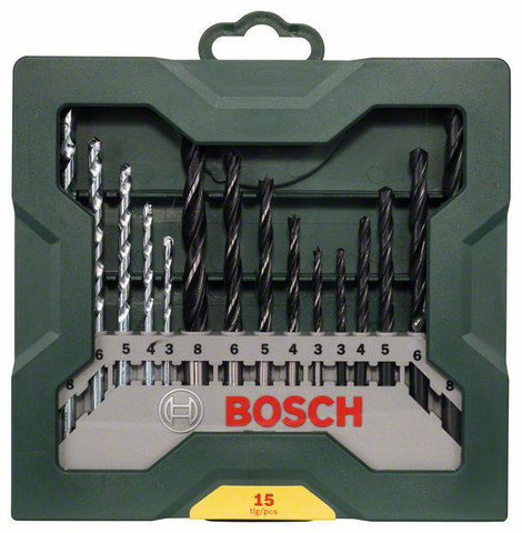 Bosch 15 részes fúrószár készlet, fafúró, fémfúró, falfúró és kőzetfúró készlet Bosch X-Line 2. kép