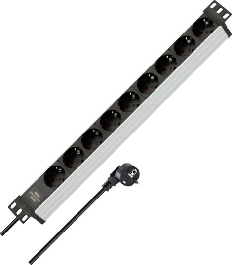 Hálózati elosztó 19 colos rack szekrénybe, 9 részes, alu/fekete, Brennenstuhl 1390007009