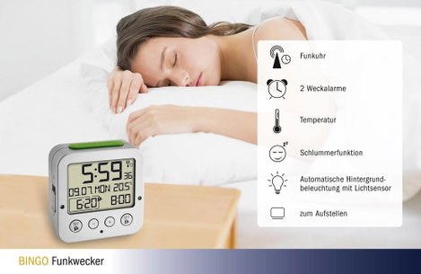 Rádiójel vezérlésű ébresztőóra, ezüst, TFA 60.2528.54 2. kép