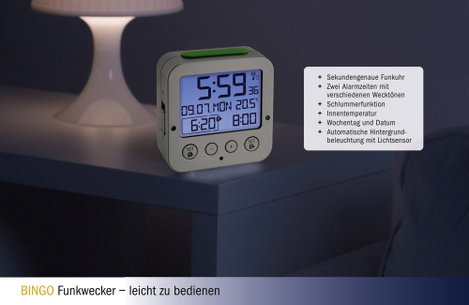 Rádiójel vezérlésű ébresztőóra, ezüst, TFA 60.2528.54 4. kép