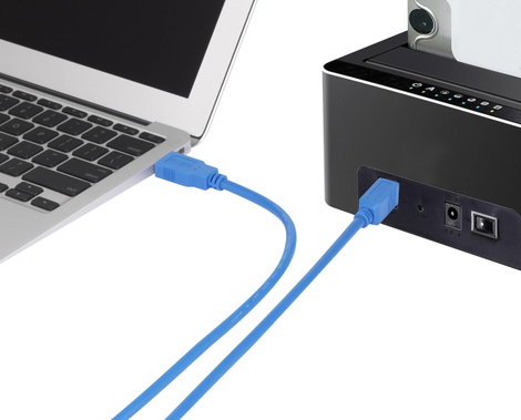 USB 3.0 csatlakozókábel, 1x USB 3.0 dugó A - 1x USB 3.0 dugó B, 0,5 m, kék, aranyozott, renkforce 2. kép