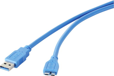 USB 3.0 csatlakozókábel, 1x USB 3.0 dugó A - 1x USB 3.0 dugó mikro B, 1 m, kék, aranyozott, renkforc