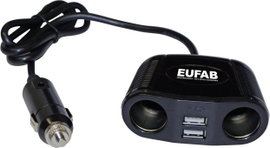 Szivargyújtó elosztó USB töltővel, 2 szivargyújtó aljzat, 2 USB A aljzat 12-24V/5V 2x2 A Eufab 16549
