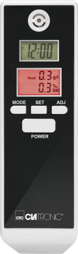 Alkoholteszter kijelzővel, hőmérséklet és idő kijelzéssel, (max.)=1.9 ‰, Clatronic AT3605