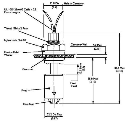 Úszókapcsoló 250 V/AC, 100 V/DC 1 A 1 záró/1 nyitó, TE Connectivity Sensor VS803-51 IP65 2. kép