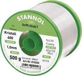 Stannol Ecology TC Forrasztóón, ólommentes Tekercs Sn99,3CU0,7 500 g 1 mm