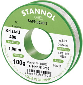 Stannol Ecology TC Forrasztóón, ólommentes Tekercs Sn99,3Cu0,7 100 g 1 mm