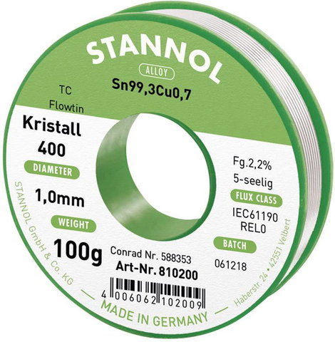 Stannol Ecology TC Forrasztóón, ólommentes Tekercs Sn99,3Cu0,7 100 g 1 mm