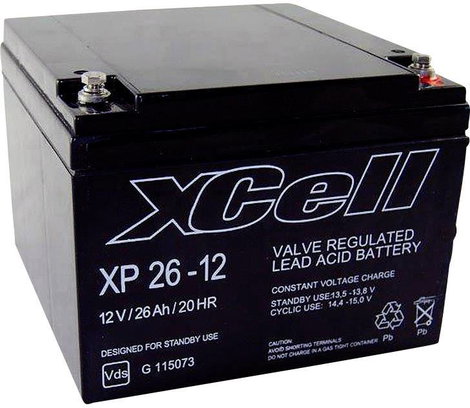 Ólom zselés akku AGM 12 V 26 Ah 165 x 127 x 176 mm XCell XP2612