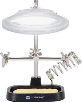 Harmadik kéz paneltartó LED-es nagyítóval, 2db csipesszel, pákatartóval TOOLCRAFT ZD-10MB