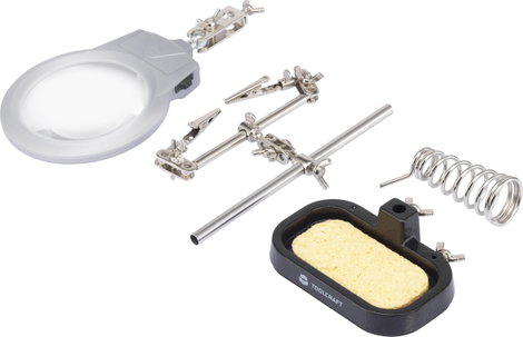 Harmadik kéz paneltartó LED-es nagyítóval, 2db csipesszel, pákatartóval TOOLCRAFT ZD-10MB 2. kép
