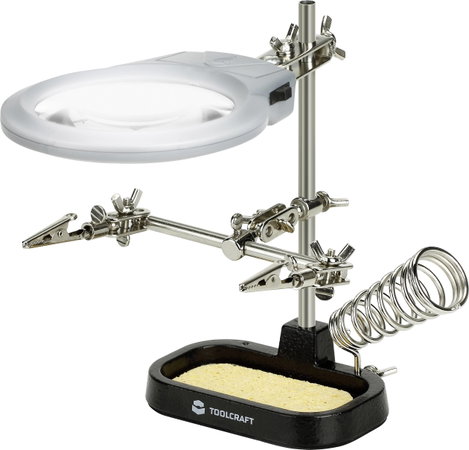 Harmadik kéz paneltartó LED-es nagyítóval, 2db csipesszel, pákatartóval TOOLCRAFT ZD-10MB 3. kép