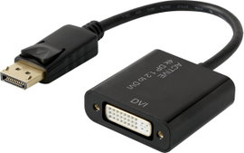 DisplayPort - DVI átalakító adapter, 1x DisplayPort dugó - 1x DVI aljzat 24+5 pól., aranyozott, feke