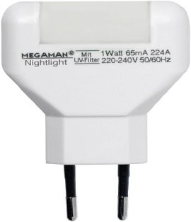 Konnektoros LED-es éjszakai fény, 0,2 W, fehér, Megaman MM001