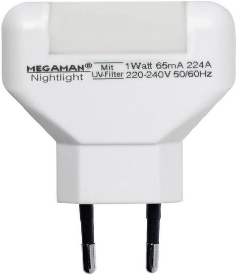 Konnektoros LED-es éjszakai fény, 0,2 W, fehér, Megaman MM001
