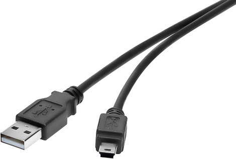 USB 2.0 csatlakozókábel, 1x USB 2.0 dugó A - 1x USB 2.0 dugó mini B, 0,15 m, fekete, aranyozott, ren