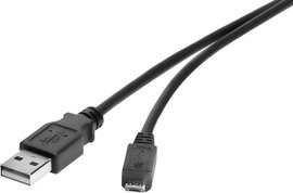 USB 2.0 csatlakozókábel, 1x USB 2.0 dugó A - 1x USB 2.0 dugó mikro B, 0,3 m, fekete, aranyozott, ren