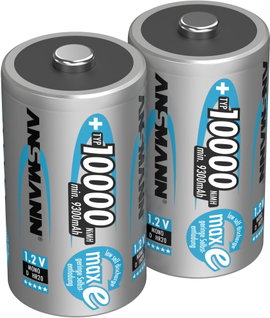 Góliát akku D NiMH, 1,2V 10000 mAh, 2 db, Ansmann maxE HR20, LR20, D, AM1, XL, MN1300, 813, E95, LR2