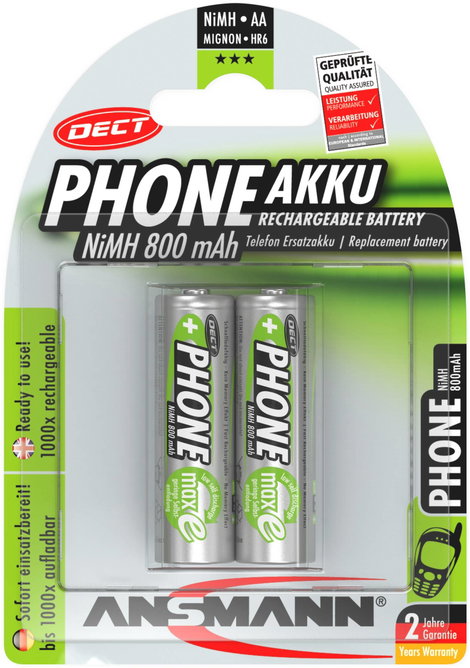 Ceruza akku AA, NiMH, 1,2V 800 mAh, 2 db, Ansmann DECT maxE LR06, AA, LR6, AAB4E, AM3, 815, E91, LR6 7. kép