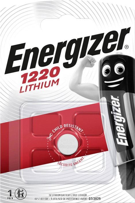 CR1220 lítium gombelem, 3 V, 40 mA, Energizer BR1220, DL1220, ECR1220, KCR1220, KL1220, KECR1220, LM