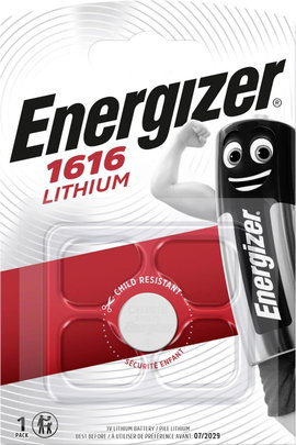 CR1616 lítium gombelem, 3 V, 55 mA, Energizer BR1616, DL1616, ECR1616, KCR1616, KL1616, KECR1616, LM