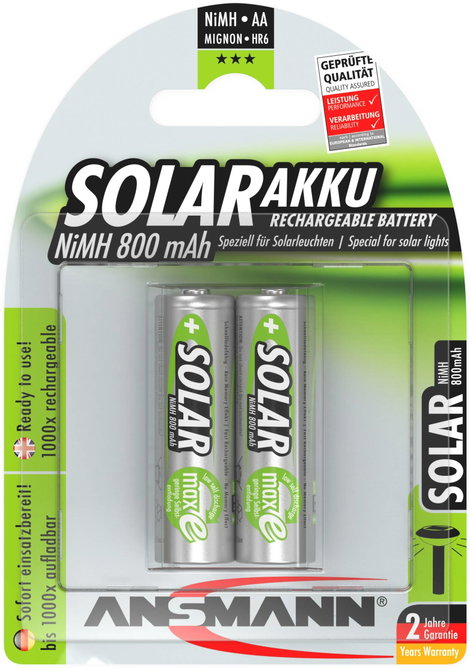 Ceruza akku AA, NiMH, 1,2V 800 mAh, 2 db, Ansmann Solar maxE LR06, AA, LR6, AAB4E, AM3, 815, E91, LR 6. kép