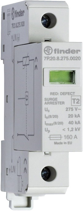 Túlfeszültség levezető, 1 fázisú, 1 varisztor, IP20, Finder 7P.21.8.275.1020