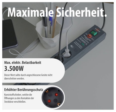 Hálózati elosztó túlfeszültség védelemmel, 6 részes, antracit, 3 m, 15 kA, Brennenstuhl 1159540376 5. kép