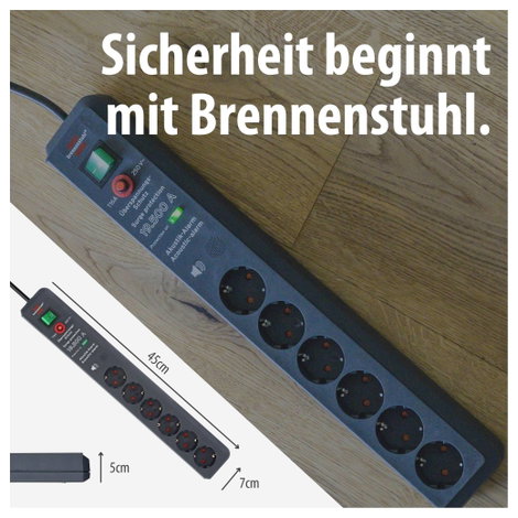 Hálózati elosztó túlfeszültség védelemmel, 6 részes, antracit, 3 m, 15 kA, Brennenstuhl 1159540376 7. kép